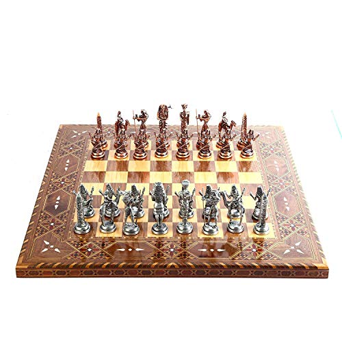 GiftHome - Juego de ajedrez de Cobre Antiguo Egipcio para Adultos, Piezas Hechas a Mano y Tablero de ajedrez de Madera Maciza Natural con Perla Original Alrededor de la Tabla King 3.5 Pulgadas