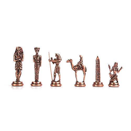 GiftHome Juego de ajedrez de metal con figuras de cobre antiguas del Antiguo Egipto para adultos, piezas hechas a mano y diseño de mármol, tablero de ajedrez de madera King 3.4