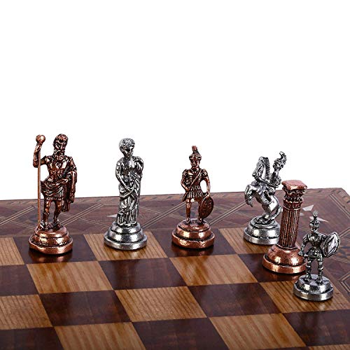 GiftHome Juego de ajedrez de metal de cobre antiguo para adultos, piezas hechas a mano y tablero de ajedrez de madera con patrón de nácar King 2.8 inc