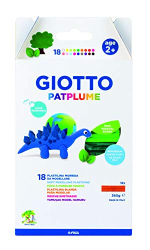 Giotto Patplume 513100 - Estuche 18 pastillas de plastilina base vegetal (20 g cada una, sin gluten) colores surtidos