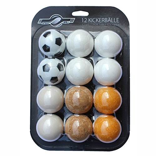 GOODS+GADGETS Juego de 12 pelotas de futbolín para mesa de futbolín, varios tipos (corcho, polietileno, poliuretano, ABS), 35 mm