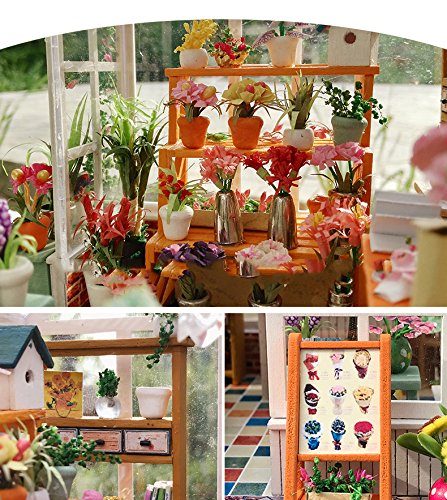 GuDoQi Casa en Miniatura con Música para Construir, Casa de Muñecas en Miniatura, Kit de Manualidades DIY, Regalos Hechos a Mano para Cumpleaños y Navidad, Tienda de Flores