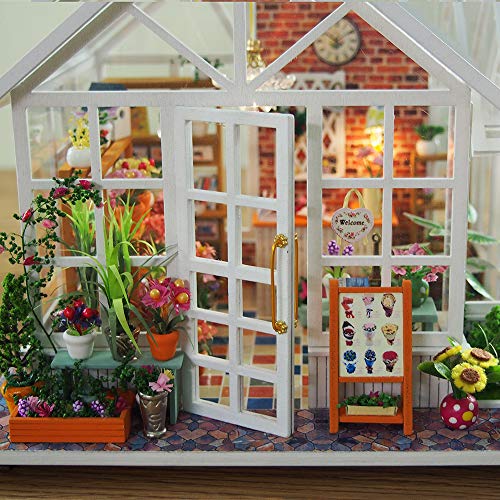 GuDoQi Casa en Miniatura con Música para Construir, Casa de Muñecas en Miniatura, Kit de Manualidades DIY, Regalos Hechos a Mano para Cumpleaños y Navidad, Tienda de Flores