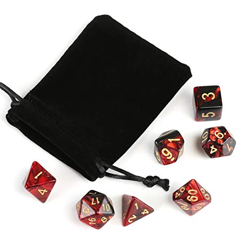 GWHOLE 7 Piezas Dados Poliédricos Dados para Juegos de rol y Mesa Dungeons y Dragons DND RPG MTG con Bolsa Negra ( Rojo Negro)