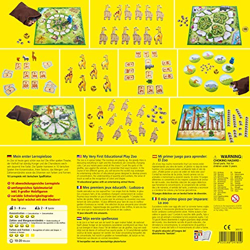 HABA 305173 – Mi Primer Zoo, 10 Juegos educativos para Promover la concentración, comprensión de números, Sentido táctil y reconocimiento de Formas y Colores; Juegos a Partir de 3 años.