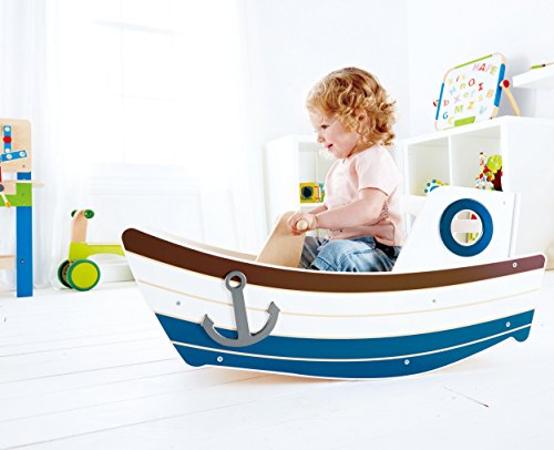 Hape- Rocking Boat Toy (Multi-Colour) Barca balancín, Multicolor (Barrutoys E0102)