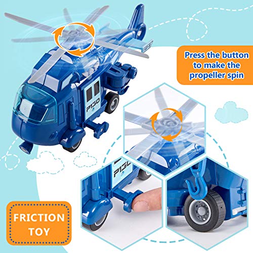 HERSITY Helicóptero de Rescate Avion de Juguete Coche de Friccion con Luz y Sonidos Regalos para Niños 3 4 5 Años (Azul)