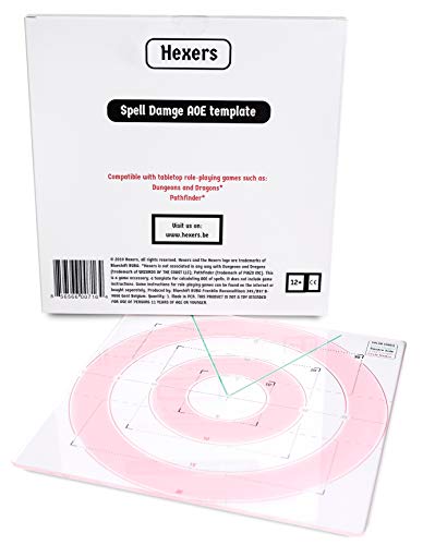 Hexers Spell Damage AOE Template, Dungeons and Dragons D&D DND Pathfinder RPG Compatible, templates for Line Cone Square or Circle Spells, converts Inches to in Game Feet