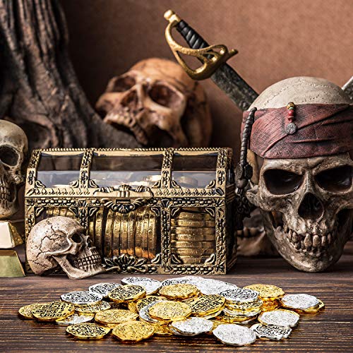 Hicarer Moneda de Metal de Pirata Réplicas de Doblones Españoles Juguetes de Monedas de Tesoro Pirata para Favores de Decoración(Color Conjunto 1, 60 Piezas)