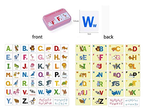 HorBous Tarjetas de Aprendizaje Alfabeto Números Colores Formas Animales para Niños ( Inglés ) (Rojo + Verde + Azul + Rosa)