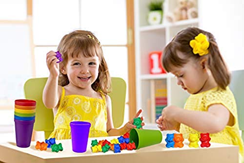 Infantil Juguetes Montessori, Contar con Osos de Colores coordinados Ordenación de Las Copas, Juego Montessori Rainbow Matching, (67 Piezas Set) 60 Osos Colores 6 Copas y 1 Bolsa de Almacenamiento
