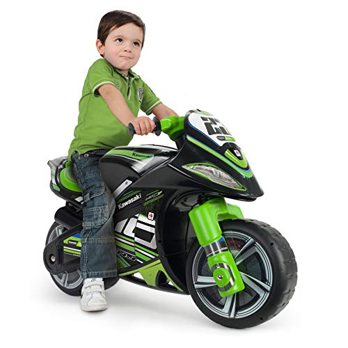 INJUSA - Moto Correpasillos Winner Kawasaki XL No Eléctrico, Color Negro y Verde, con Licencia Oficial de Marca Recomendado para Niños +3 Años con Ruedas Anchas y Asa de Transporte