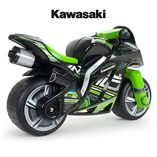 INJUSA - Moto Correpasillos Winner Kawasaki XL No Eléctrico, Color Negro y Verde, con Licencia Oficial de Marca Recomendado para Niños +3 Años con Ruedas Anchas y Asa de Transporte