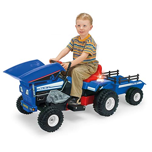 INJUSA - Tractor Dump Track de 12V con Volquete y Remolque y Luces y Sonidos Recomendado para Niños +3 Años