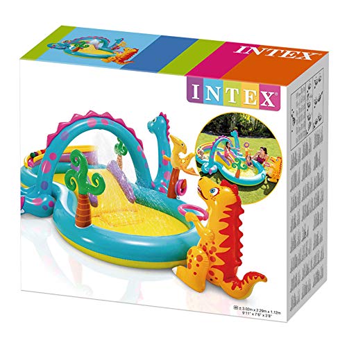 Intex-57135NP Dinoland Play Center-Centro de juegos acuático hinchable, modelo surtido (con y sin volcán), multicolor, 333x229x112 cm-280 Litros (57135NP)