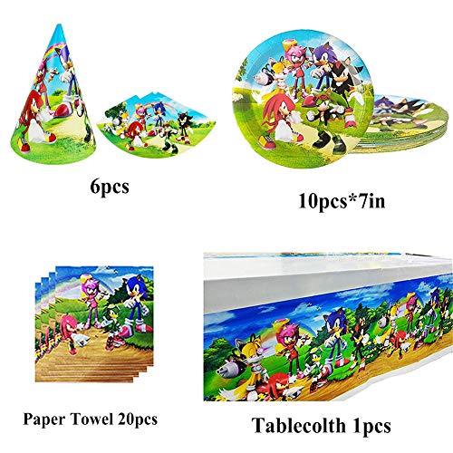 INTVN 88 Piezas Sonic The Hedgehog Party Supplies Juego de decoración Suministros de Fiesta Sonic Party Vajilla Paquetes Incluye Flatwares, Tazas, manteles, servilletas, pancartas para 10 niños