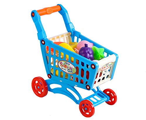 ISO TRADE Carro de Compras Infantil Carro Mini Carro de Compras para Niños Accesorios Infantiles Set de Verduras Frutas Regalo de Juguete Completo 6107