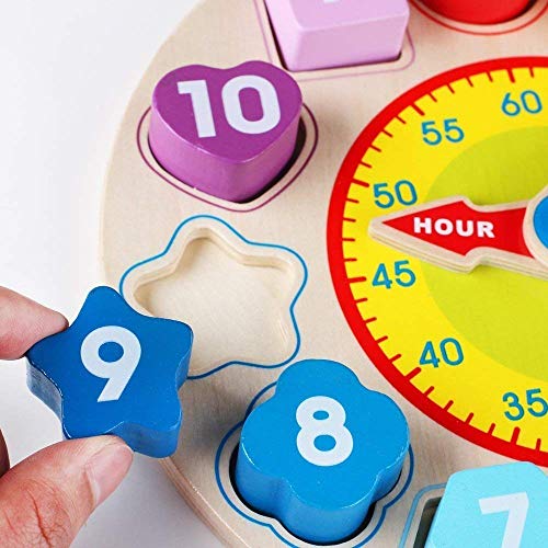 Jacootoys Forma de madera que clasifica el juguete del reloj con el juego educativo del número y de la forma para los niños