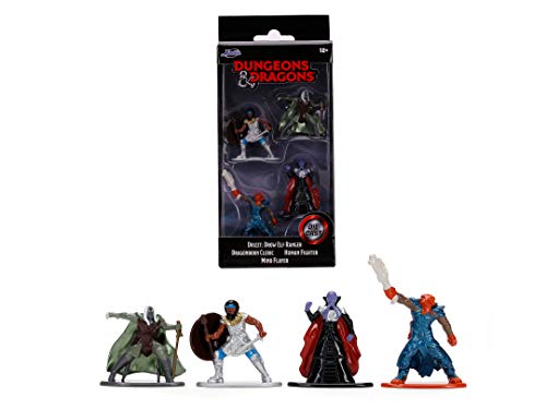 Jada Toys Dungeons & Dragons Nanofigs - Juego de 4 figuritas coleccionables de la Cast, Drizzt Drow Elf Ranger, Human Fighter, Dragonborn Cleric, Mind Flayer, 4 Unidades, 4 cm, a Partir de 12 años