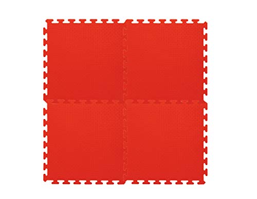 Jamara 460419-Alfombra Puzzle 50 x 50 cm 4pz. -Sistema de conexión fácil, Antideslizante, Lavable, Resistente, Color Rojo (460419)