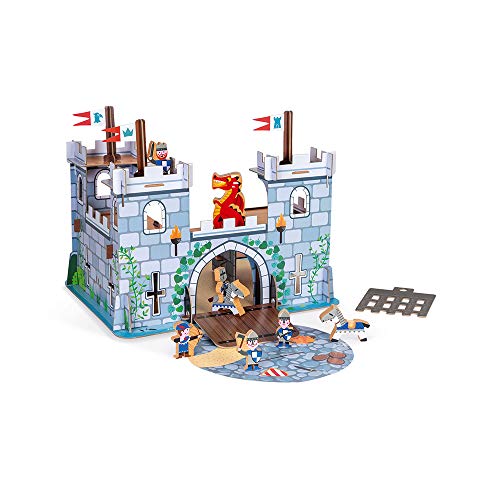 Janod fortificado Story-8 figuritas de Madera-Juguete de imaginación-Caballeros, Dragones y Castillos-A Partir de 3 años (JURATOYS J08582)