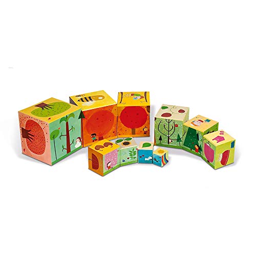 Janod - J02917 - Pirámide cuadrada de las 4 estaciones con bloques apilables, juguete de manipulación para niños a partir de 1 año