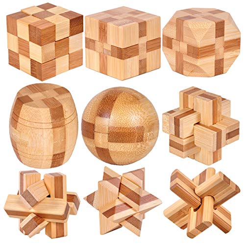 Joyeee 9 Piezas Cubo 3D Rompecabezas de Madera Juego Puzle #4- Desafiar su Pensamiento lógico Decoración