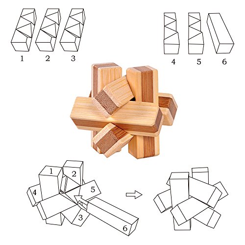 Joyeee 9 Piezas Cubo 3D Rompecabezas de Madera Juego Puzle #4- Desafiar su Pensamiento lógico Decoración