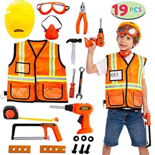 JOYIN Juguetes de Herramientas con Ropa Cosplay Disfraz de Trabajador de construcción para niños de 3-6 años