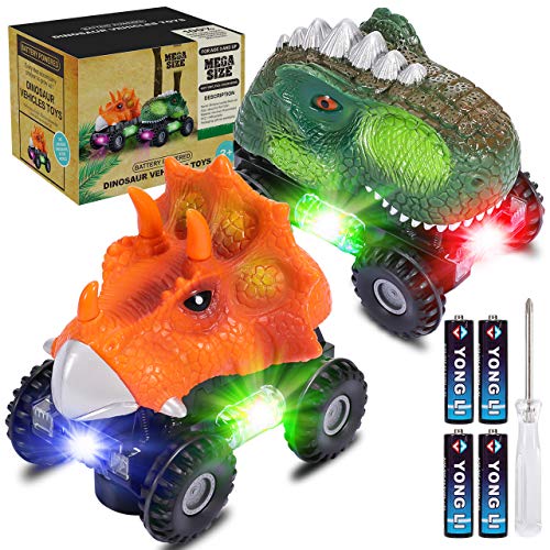 joylink Dinosaurio Coche, 2 Pcs Juguetes de Dinosaurios Coche con Luces LED y Sonido Realista Dinosaurio Juguete Coche Regalos de Cumpleaños para Niños Juguetes para Niñas de 3-8 Años (Pequeño)