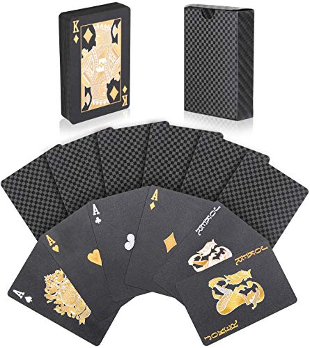 joyoldelf - Baraja Poker Negro, Baraja de Cartas de Póquer con Patrón de Celosía Impermeable, Juegos con Caja, 54 PCS / Cartas Poker, Cartas de Póquer Mágicas, Fiestas y Juegos