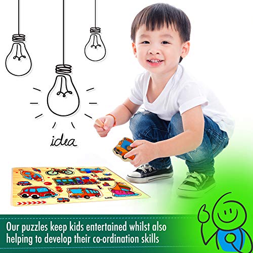 Juego De 4 Puzzle Madera - Alfabeto Abc, Números Y Formas Rompecabezas - Perfecto Para Niños En Edad Preescolar - Ayuda Para La Educación Temprana, Desarrollo Intelectual.