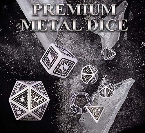 Juego de Dados de rol, Poliédricos Dice de Metal Set de Dados D&D de Juego de rol DND para RPG Dungeons and Dragons Juegos de Mesa Enseñanza de Matemáticas (Bright Silver - Black)