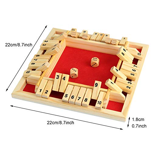 Juego de tablero de madera con 2 dados Shut The Box juego de dados clásico de 4 lados tablero de madera juguete de mesa para niños adultos números de aprendizaje estrategia riesgo 2–4 jugadores