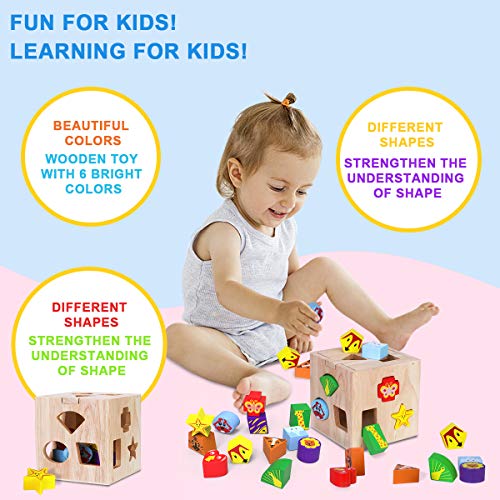 Juguete de Madera Montessori Rompecabezas de Madera de Cubo de Actividades Habilidades motoras para bebés Juego de clasificación de Forma y tamaño Juguete de Aprendizaje Educativo de para niños