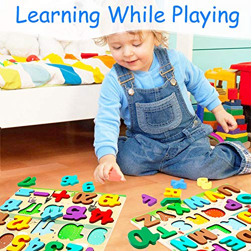 Juguetes Montessori 1 2 3 4 5 años, Puzzles de Madera Infantiles, Rompecabezas de Números/Alfabeto/Forma, Tablero Montessori Abecedario, Juego Letras Juguetes Educativos Regalo Niñas Niños Pequeños