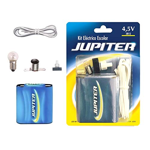 Jupiter (324620) - Kit Eléctrico Escolar, Set para el Colegio, Pila Petaca 4.5V, Interruptor 220V, Cable y Bombilla.