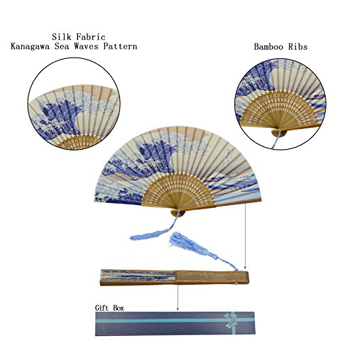 KAKOO Abanico patrón de Kanagawa del oleaje del Estilo mordeno para Bailar o Lave Tres Ceremonias, la Boda, la decoración de la Pared de la casa