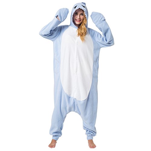 Katara-(10+ Modelos Kigurumi Pijamas Disfraz de Animal Halloween Carnaval, Adultos, Color tiburón azul claro, Talla 165-175cm (1744)