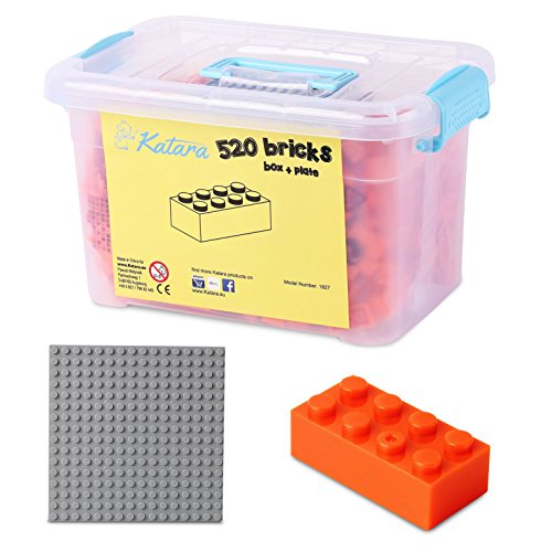 Katara Juego De 520 Ladrillos Creativos En Caja Con Placa De Construcción 100% Compatibles Con Lego Classic, Sluban, Papimax, Q-bricks, Color Naranja (1827) , color/modelo surtido