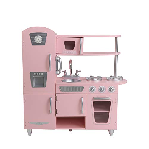 KidKraft 53179 - Cocina de juguete de madera vintage rosa para niños con teléfono incluido para juegos de dramatizaciòn , Color Rosa