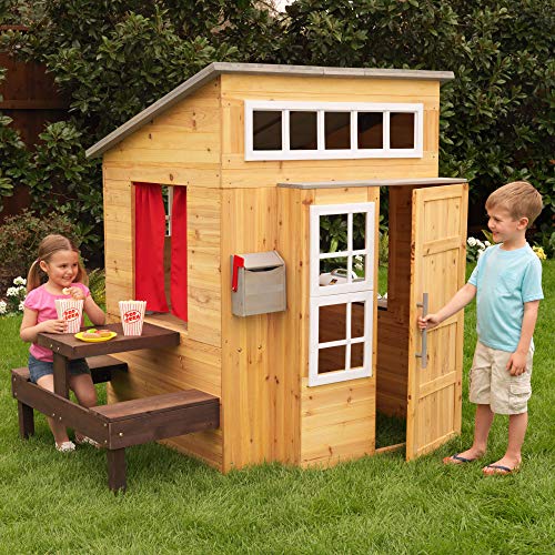 KidKraft- Casa de jardín moderna de madera para niños, incluye cocina de juego y accesorios, Color Natural (182)