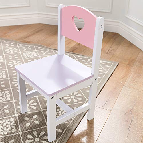 KidKraft-Heart Juego de mesa y 2 sillas de madera con corazón con compartimentos de almacenamiento, cuarto de juegos para niños / muebles de dormitorio, Color Blanco/Pastel (26913)