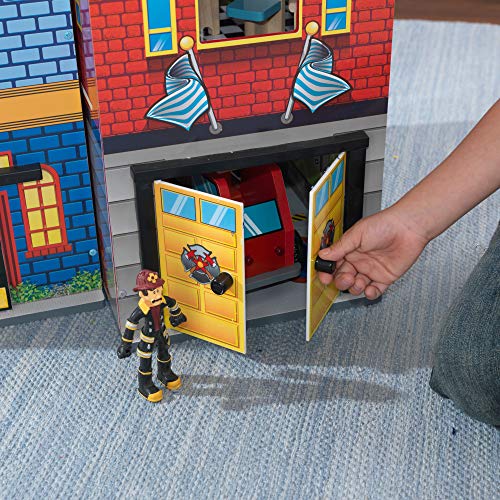 KidKraft- Juguetes de madera Everyday Heroes, para niños, con camión de bomberos, moto de policía, helicóptero y figuras de acción incluidos , Color Multicolor (63239) , color/modelo surtido
