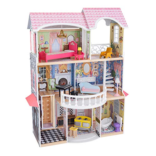 KidKraft- Magnolia Mansion Casa de muñecas de madera con muebles y accesorios incluidos, 3 pisos, para muñecas de 30 cm , Color Multicolor (65907 )
