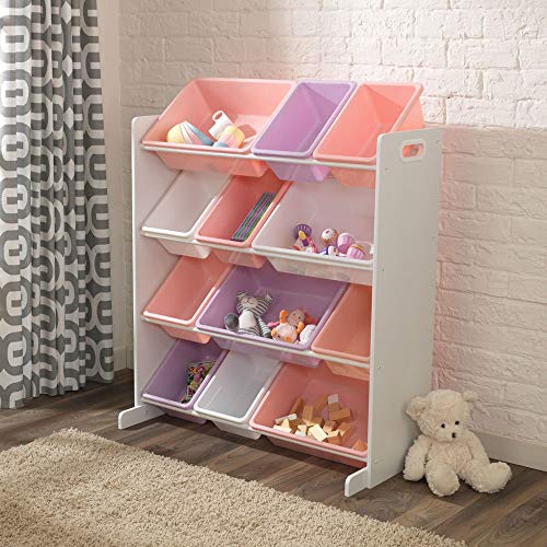 KidKraft- Mueble clasificador y organizador de juguetes con 12 contenedores en colores pastel y blanco para cuarto infantil Sort It & Store It , Color Pastel y Blanco (15450)