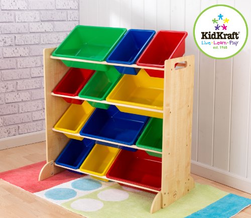 KidKraft- Sort It & Store It Mueble clasificador y organizador de juguetes con 12 contenedores para cuarto infantil , Color Primario/Natural (16774) , color/modelo surtido