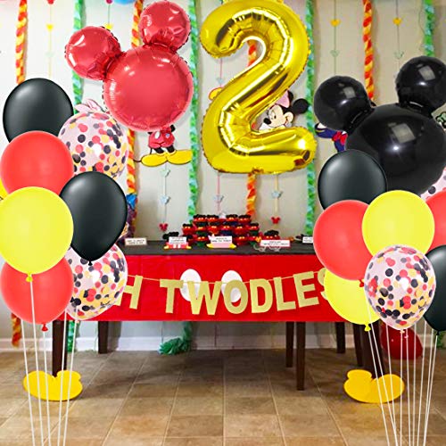 Kit de decoraciones de segundo cumpleaños de Mickey Oh Twodles con globos de cabeza de Mickey Minnie Banner Garland para suministros de la segunda fiesta de cumpleaños