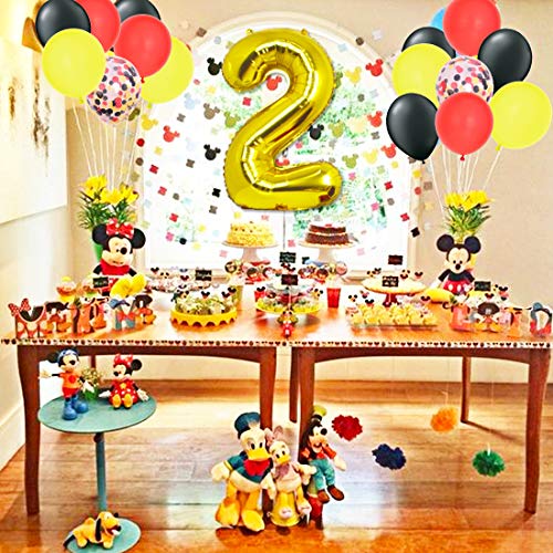Kit de decoraciones de segundo cumpleaños de Mickey Oh Twodles con globos de cabeza de Mickey Minnie Banner Garland para suministros de la segunda fiesta de cumpleaños