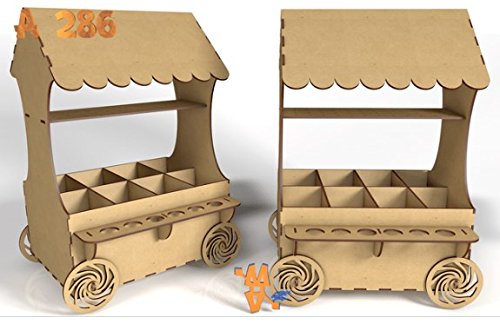 Kit para hacer carrito de chuches de madera DM para candy bar mesa dulce. Medidas:45cm de alto x 30 cm de ancho x 25 cm de fondo